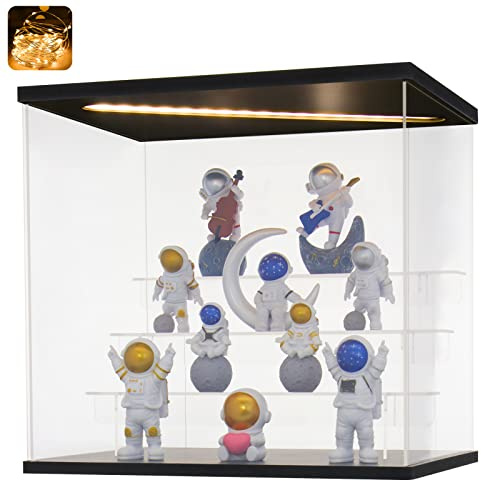 Huijintao Clear Acrylic Display Case with Led Light 2/3/4/5 Tier Assemble Box Organizer Dustproof Showcase for Toys Collectibles (4Tier 11.8×8.8×11inch；30x22.5x28cm)