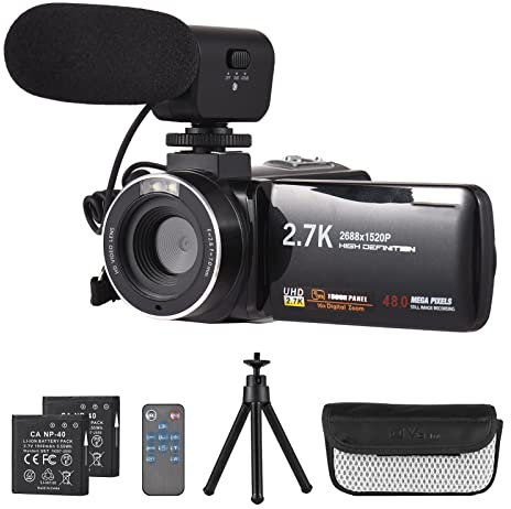 Andoer 2.7K Caméra vidéo numérique Caméscope Enregistreur DV 48MP Zoom numérique 16X Écran Tactile IPS de 3,0 Pouces Prend en Charge la détection de Visage Beauté Visage Anti-tremblement