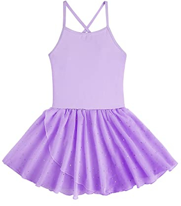 EQSJIU Toddler Ballet Leotard for Girls Camisole Solid Leotards Dance Skirts Kids Ballerina Dress Ballet Clothes, 7-8 Years, B Purple