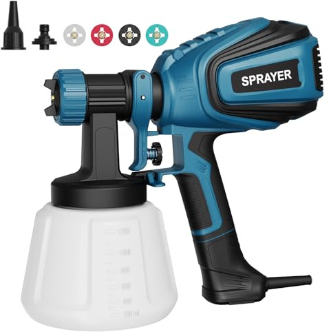 VONFORN Paint Sprayer, 700W HVLP Spray Gun with Cleaning & Blowing Joints, 4 Nozzles and 3 Patterns, Easy to Clean, for Furniture, Cabinets, Fence, Walls, Door, Garden Chairs etc. VF803 Blue