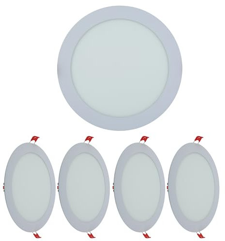 TEKLED LED Round Recessed Ceiling Light | Flat Panel Ultra Slim 220mm Downlight | 18W 1800LM 5700K Daylight | for Home Kitchen Office Shop Industrial Use | 4-Pack [Energy Class F]