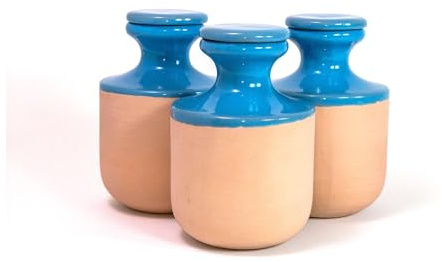 3 oyas à enterrer de 500 ml en couleur avec leur couvercle - ollas pour arroser tous type de plante d'intérieur et extérieur (Bleu)