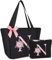 Vavabox A-Z Handtasche Damen,Personalisiert Initialen Tote Bag Set,Geburtstag Brautjungfern Geschenke Für Frauen (N, Schwarz)