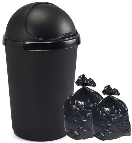 STORM TRADING GROUP 50L Black Kitchen Bullet Bin With Roll Open Lid Waste Rubbish Recycling Dustbin For Home, Kitchen & Office (1 Bin)