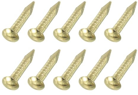 sourcing map 50Pcs Small Hardware Nails, 1.5 x 10mm Brass Round Head Nail Common Finishing Nail for Household Woodworking Picture Hanging DIY Projects, Gold
