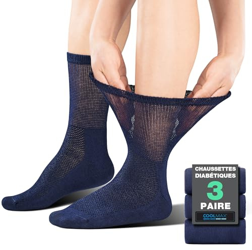 BRISIRA CoolMax Calcetines Diabéticos Hombre Mujer 3 Pares, Medias sin Costuras sin Goma, Amortiguado Antiampollas Antisudor Antipresion, Media Caña Calcetines sin Elástico