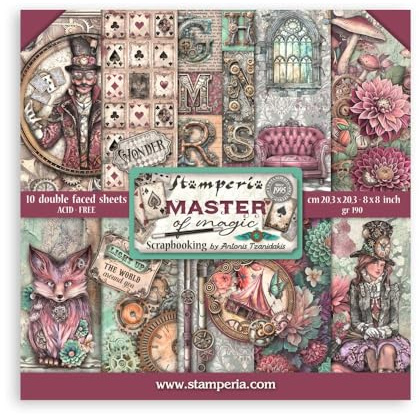 Stamperia - Scrapbook Paper Pad for Scrapbooking, Albums, Card Making, Bullet Journalling and More, Acid Free, Double-Sided, Perfect for Hobbies, Crafts, and Gifting (Master of Magic) (20.3 x 20.3cm)