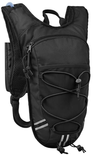 DEVONWIDE Lightweight Hydration Backpack 2L Water Bladder Pack - Black | Water Backpack for Running, Cycling, Hiking | Anti-Theft, Reflective, with Phone Holder & Trekking Pole Loops