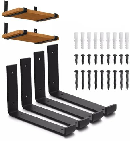 Heavy-Duty Black Scaffold Board Shelf Brackets (Set of 4) – 4mm Thick Industrial & Rustic Metal Scaffold Shelf Bracketse for Shelves, Floating Shelves, Kitchen, Garage – 22.5cm