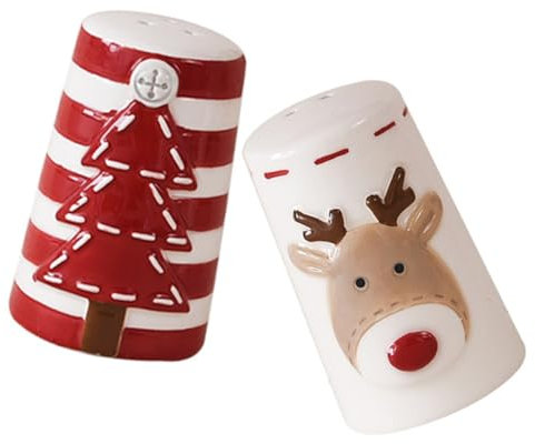 LOPUNER 2piezas Cerámica Para Sal y Pimienta Diseño Navideño Frascos De Especias Para Cocina Para Hogar Barbacoa y Camping