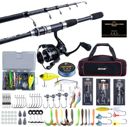 Goture Angelset mit Teleskop-Angelruten (24T Carbon), 2,4m Angelrute Set Komplett 5.2:1 Spinnrolle (9+1 Bearing), 150m/14kg Schnur, Köderbox & Tragetasche – für Salz-/Süßwasser, Reisen–Angelgeschenk
