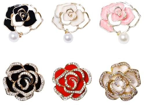 Sxutop 6 Stück Blume Band Brosche Vintage Kristall Perle Blume Broschen Legierung Kristall Anstecknadel Mode Strass Brosche Elegante Damen Kleidung Ornament für Frauen Freundin Partei Dekoration