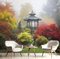 3D Fototapeten Nebeliger Garten Olivgrün 350X256Cm Fototapete, Panorama Wanddeko Wandbild Wandtapete, Japanische Landschaft Tapete, Wohnzimmer Schlafzimmer Büro Flur Wand Dekoration