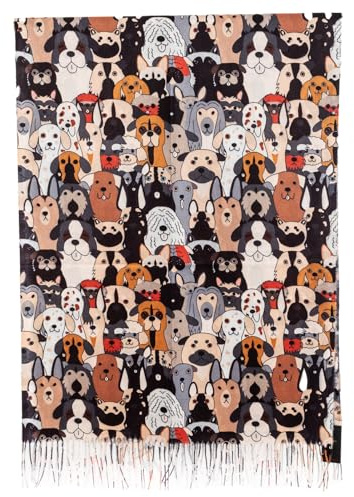 Toocool Sciarpa Stola Unisex Fantasia Cani con Frange – Foulard Scialle Invernale Scaldacollo WJ-8217 [nero,Taglia unica]