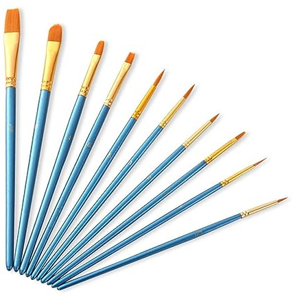 XBTGS Juego de 10 pinceles de nailon para pintura de madera, juego de arte para lienzo, rocas, acuarela, gouache, pintura al óleo acrílica, azul, como se muestra, azul como se muestra