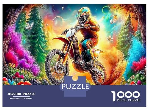 Piloto en Moto Todoterreno en el Bosque 1000 Piezas Puzzle Premium Arte de Aventura Puzzle Clásico, Cartón Grueso – Ultra Difícil, Antiestrés Total, Ideal para Diversión En Casa 70x50cm/1000pcs