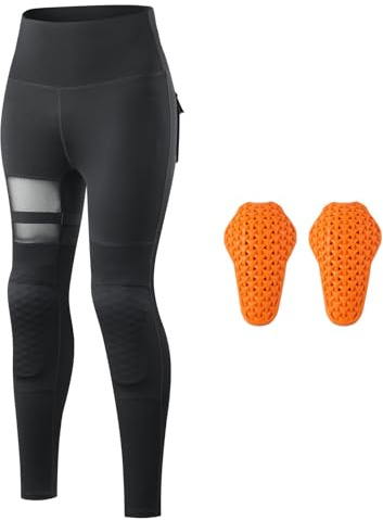 ARMAAN Leggings Moto Da Donna Con Protezioni Alle Ginocchia – Pantaloni Da Motociclista Contenitivi Con Tasche Cargo E Inserti In Mesh, Per La Guida E Il Tempo Libero,Black-M