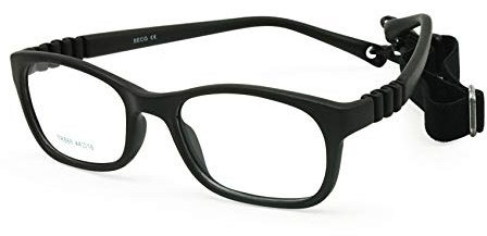 EnzoDate Children Glasses Frame with Strap No Screw 3-5Y Size 44/16 (Black)