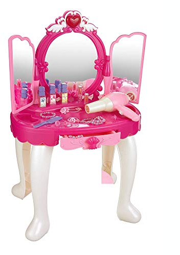 TOCADOR GLAMUROSO con Silla Y 3 Espejos. Luces Y Sonidos. Incluye Accesorios DE Belleza.