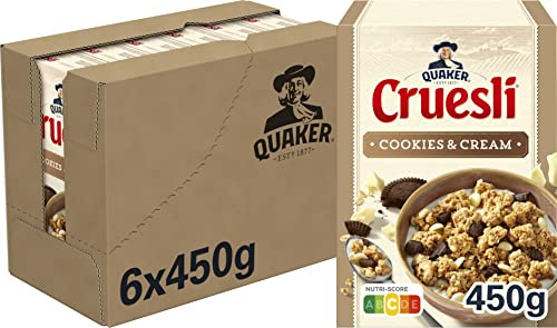 Quaker Cruesli Cookies & Cream, Doos 6 stuks x 450 g
