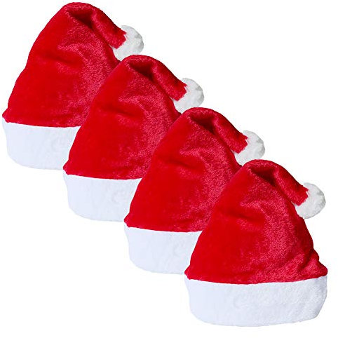 Weihnachtsmütze Nikolausmütze 4 Stück Unisex Rot Verdickter Samt Santa Hat-Weihnachten Classic Hat Weihnachtsmütze Santa Mütze Neujahr Festliche Weihnachtskostüm Party für Erwachsene Kinder Teenager