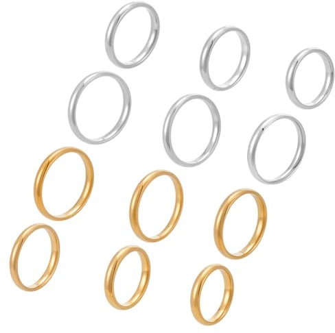 UNICRAFTALE Environ 12 pièces 6 Tailles Anneaux Szie 5-10 Plate Anneaux en Acier Inoxydable et Or pour Hommes Femmes, 15-20mm