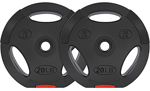 Signature Fitness Disco de peso estándar de vinilo de 1 pulgada para entrenamiento de fuerza y levantamiento de pesas, 20 libras, par