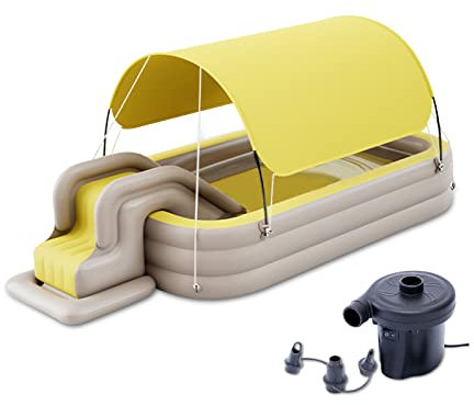 Ergocar Piscina Infantil Hinchable para Niños, Piscina Hinchable Rectangular con Tobogán y Toldo, Piscina Hinchable por Familia, Fiesta AcuáTica De Verano para Niños, Adultos, Familias