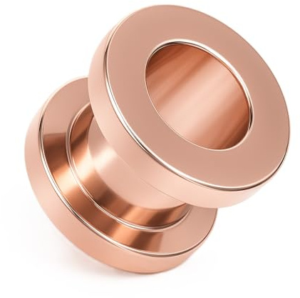Flesh-tunnel 4 mm – 25 mm kirurgiskt stål 316 l rostfritt stål tunnel piercing öronkontakt dubbel flänsad skruvgänga strassten zirkonia-kristall (4 mm, roséguld/roséguld)