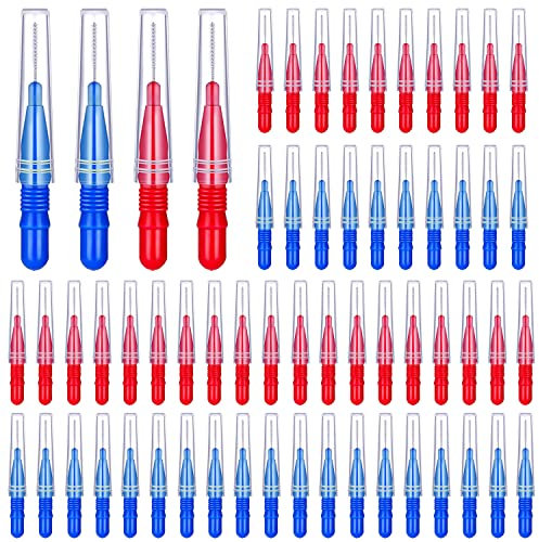 GOUWEIBA 100 Stück Interdentalbürsten Zahnzwischenraumbürsten Zahnreinigung Zwischenräume mit Überzug, Zahnseide Mundhygiene Zahnzwischenraumreiniger Wiederverwendbar (Blau + Rot)