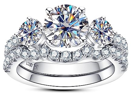 AimiIee Moissanite Wedding Rings Bridal Set 3.7CTTW D Color VVS1 Clarity Round Brilliant Cut Lab Created Diamond S925 Sterling Silver Wedding Band Engagement Rings Christmas Gift for Women with Certificate(7)