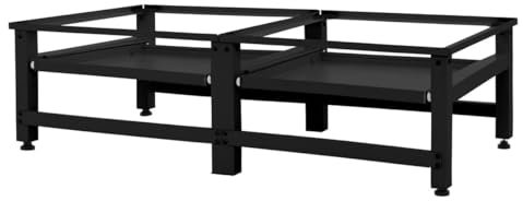 ML-Design Doppel Waschmaschinen-Untergestell mit 2 ausziehbaren Ablagen, Schwarz, Stahl, bis 2x 150kg + 10 kg, verstellbare Füße, Waschmaschinensockel 2-Fach, Doppeluntergestell Doppelpodest Erhöhung