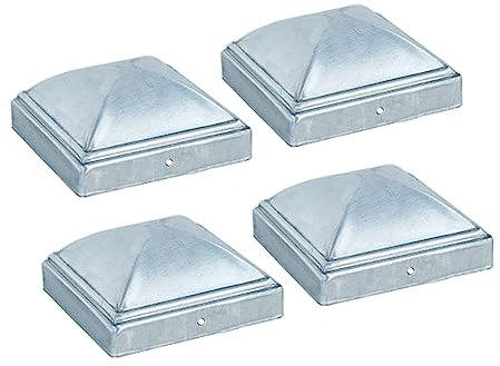 Lokatall Lot de 4 capuchons de poteaux de clôture, 102 x 102 mm - Clôture métallique carrée - Pour poteaux de 102 x 102 mm - En acier galvanisé - Capuchons décoratifs pour portails, main courante,
