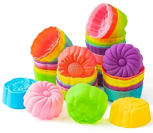 R HORSE Morning Glory Baking Cup 42P, Morgenlatte Gänseblümchen Kürbisblüten Pfingstrosen Pimpernel Form, Leicht Zu reinigen Antihaft Backwaren für Eis Kuchen