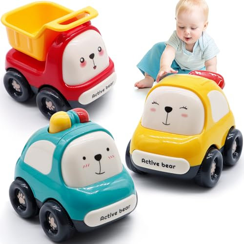 MOONTOY Auto Spielzeug Baby Spielzeug ab 1 Jahr Jungen und Mädchen, 3 Stück Kinder Spielzeugauto Set Baby Aufziehauto Rennwagen Reibung Spielzeugauto, Outdoor Spielzeug Geschenk für Kinder 1 2 3 Jahr