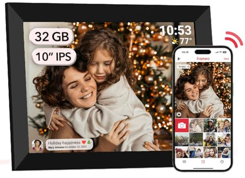 Cornice Digitale Frameo WiFi 32 GB 10,1 Pollici Cornice Digitale Foto 1280 x 800 IPS Touch Screen LCD Cornice Per Foto Con Rotazione Automatica Momenti Istantaneamente Condivisi Tramite l'app Frameo