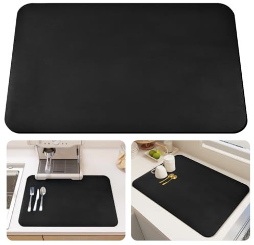 XRPRPX Tapis Egouttoir Vaisselle 40 x 60cm Tapis Vaisselle Absorbant Tapis égouttoir Vaisselle Absorbant Tapis de Machine à Café Tapis Auto Sechant Antidérapant pour Vaisselle Bar Machine à Café, Noir