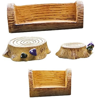 SUPVOX Set Di 4 Panchine in Miniatura in Resina Con Ceppo Accessori Da Giardino Per La Decorazione Di Ceppi Forma Adorabile