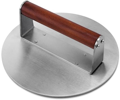 Extra Large Stainless Steel Burger Press, 8.5 NonStick Hamburger Smasher Tool & Grill Press, 2.5 lbs Heavy Duty Bacon Press with Wood Handle for Blackstone Camp Chef Pitboss Weber Griddle Grills
