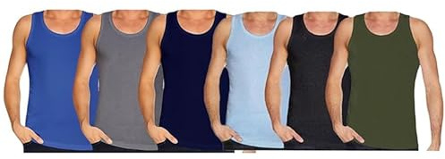 Men’s 6-Pack 100% Cotton Vest Undershirts – Lightweight Slim Fit Sleeveless Vests Tank Tops for Layering, Casual Summer Wear, and Workout Base Layer UK Plus Size S-5XL, (Assorted - 5XL)