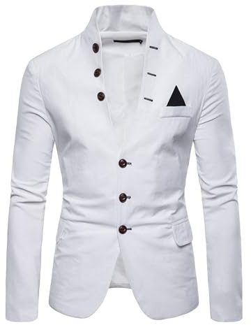 Giacca da uomo casual slim fit con bottoni blazer stand colletto alla coreana leggero Business Dress cappotti sportivi, Noi:, XXL