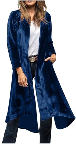 Mrat Women's Velvet Maxi Cardigans Oversized Coat Open Front Kimono Jackets Ladies Elegant Trench Coats Windproof Lightweight Longline Blazer Lapel Cardigan Party Club Wedding Guest Uk 8 10 12 14 16