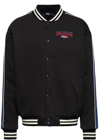 King Kerosin collegejacka för män – övergångsjacka – motorcykeljacka – Varsity jacka – Hot Rod – vintage – retro – 50-talet – rockabilly – fodrad – värmande – svett – äkta utrustning, svart, L