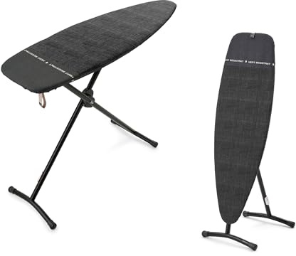 Brabantia Steam and Ironing Board D, 53.1 x 17.7 in/135 x 45 cm (Denim Black), 2in1 Large Ironing Board for Steam Generator Irons and Pressing, Foldable with Heat-Resistant Rest Area