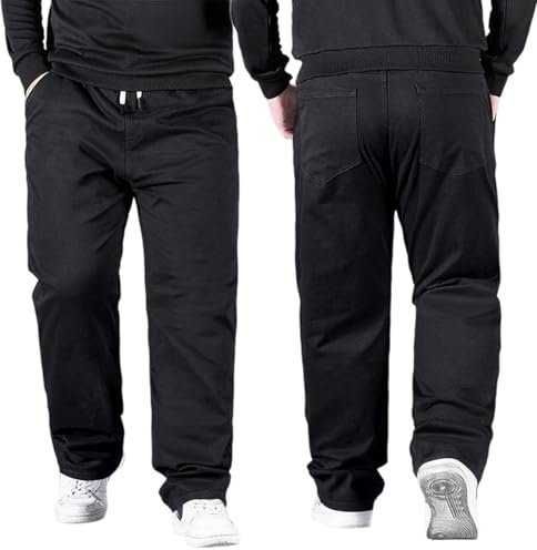 Generisch Pantalon de ski pour homme avec taille haute stretch, coupe confortable, grande taille élastique, pantalon ample avec jambe droite pour l'été, Noir , 6XL