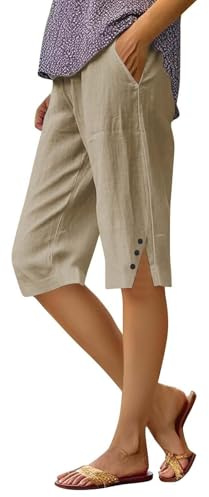 HOOUDO Womens Running Shorts 2 in 1 Summer Knee Length Beach Ladies Loose Casual Drawstring Hot Pants Ladies Running Shorts Trousers