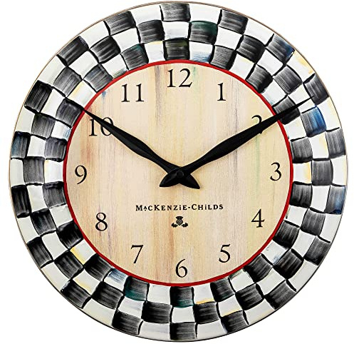 MACKENZIE-CHILDS Wall Clock, Decorative Clock for Kitchen and Living Room, Black-and-White Courtly Check