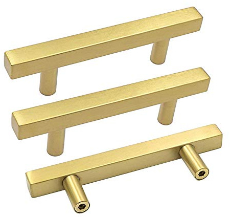 Goldenwarm 10 Pack Gold Cabinet Handles 3(76mm) Brushed Brass Cabinet Pulls T Bar Drawer Pulls for Kitchen Cupboard & Drawer Hardware