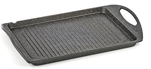 Melianda MA-18400 Grillplatte, Pfanne (Induktions-Grillplatte aus Aluminiumguss, geeignet für Elektro-, Gas- und Induktionsherd, Backofenfest bis 280°C, Antihaft-Beschichtung, 42 x 26 x 2,3 cm), Grau