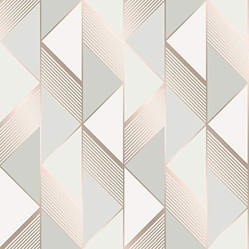 Muriva Lipsy Geometric Metallic Wallpaper Grey/Rose Gold 144902